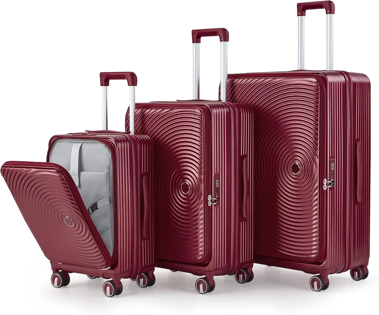 Lightweight Expandable 3-Piece Luggage Set with Spinner Wheels and Front Pocket for Easy Access, Wine Red