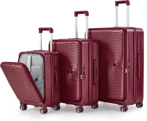 Lightweight Expandable 3-Piece Luggage Set with Spinner Wheels and Front Pocket for Easy Access, Wine Red