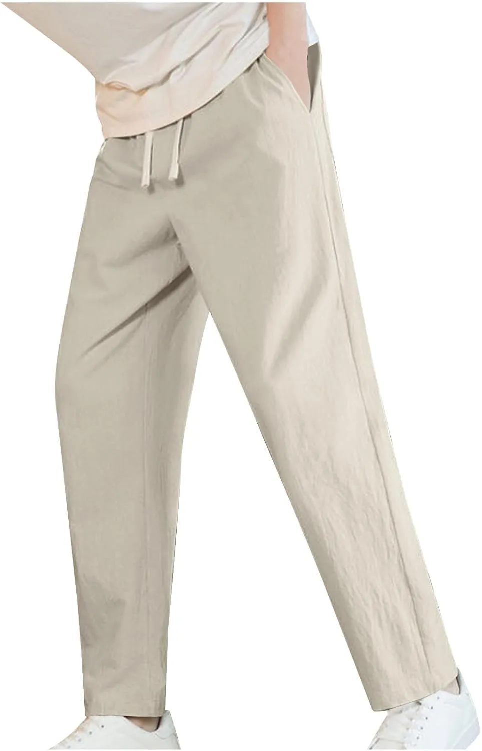 Linen Pants for Men Beach Vacation Straight Leg Summer Pants Drawstring Lounge Lightweight Trousers with Pockets