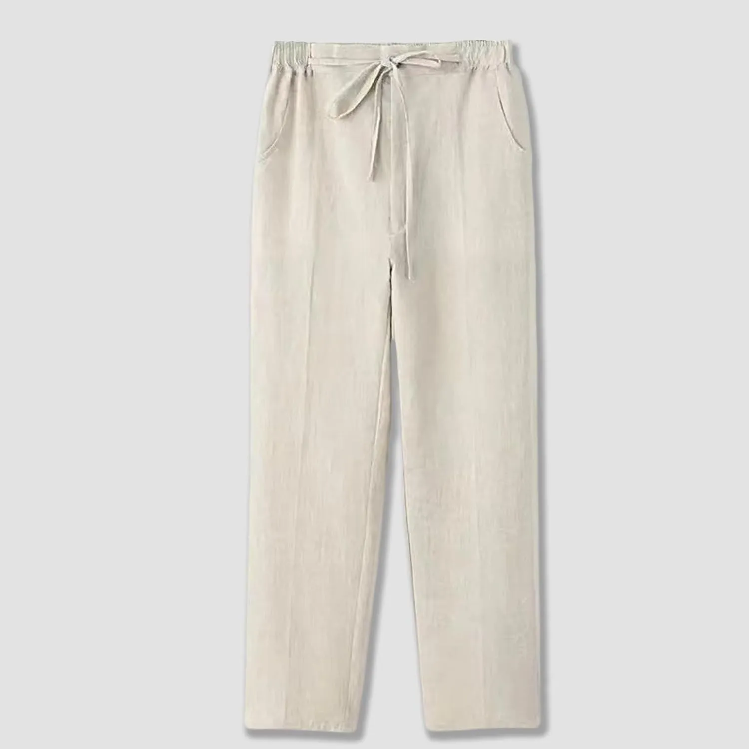 Linen Pants for Men Beach Vacation Straight Leg Summer Pants Drawstring Lounge Lightweight Trousers with Pockets