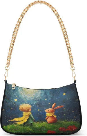 Little Red Rabbit Starry Blue Small Handbag, Trendy Purses for Women