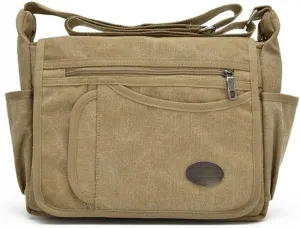 Men canvas messenger bag outdoor leisure multi pocket cross body shoulder bag large capacity travel bag