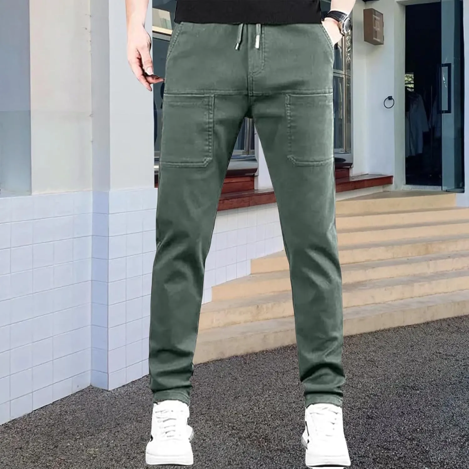 Men Comfy Cargo Pants Stretch Slim Fit Multi Pockets Hiking Pants Tactical Joggers Athletic Pants Tapered Casual Pant
