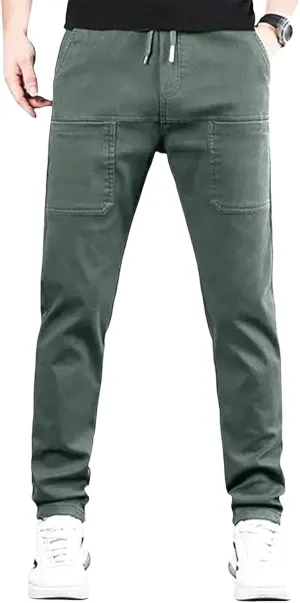Men Comfy Cargo Pants Stretch Slim Fit Multi Pockets Hiking Pants Tactical Joggers Athletic Pants Tapered Casual Pant