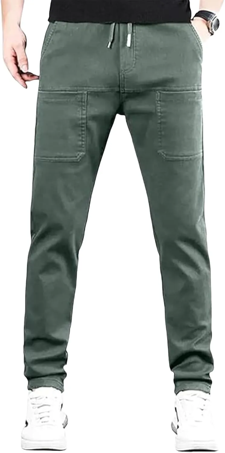 Men Comfy Cargo Pants Stretch Slim Fit Multi Pockets Hiking Pants Tactical Joggers Athletic Pants Tapered Casual Pant