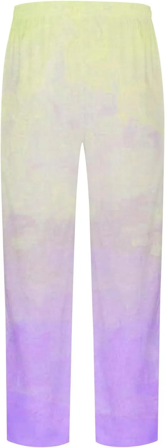 Men's Baggy Pants Gradient Print Casual Pant Elastic Waist Lace Up Sweatpants Loose Lightweight Beach Pants Trousers