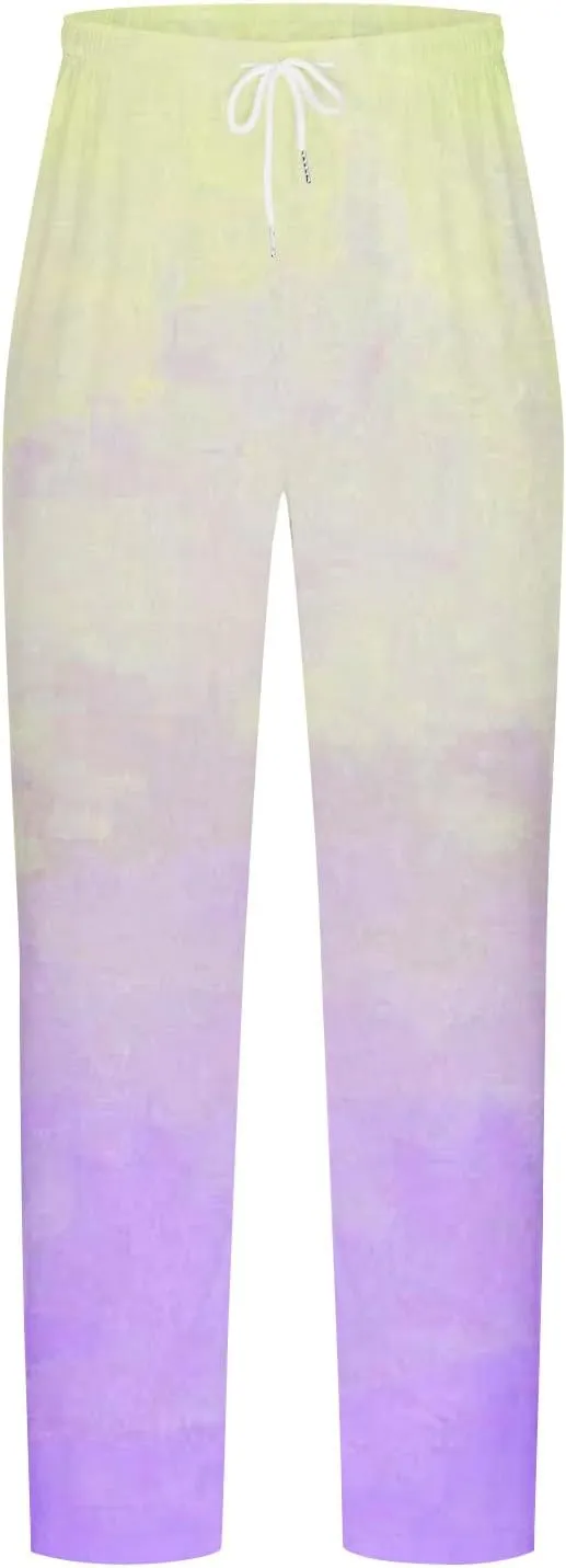 Men's Baggy Pants Gradient Print Casual Pant Elastic Waist Lace Up Sweatpants Loose Lightweight Beach Pants Trousers