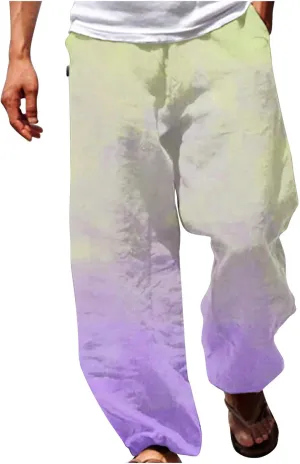 Men's Baggy Pants Gradient Print Casual Pant Elastic Waist Lace Up Sweatpants Loose Lightweight Beach Pants Trousers