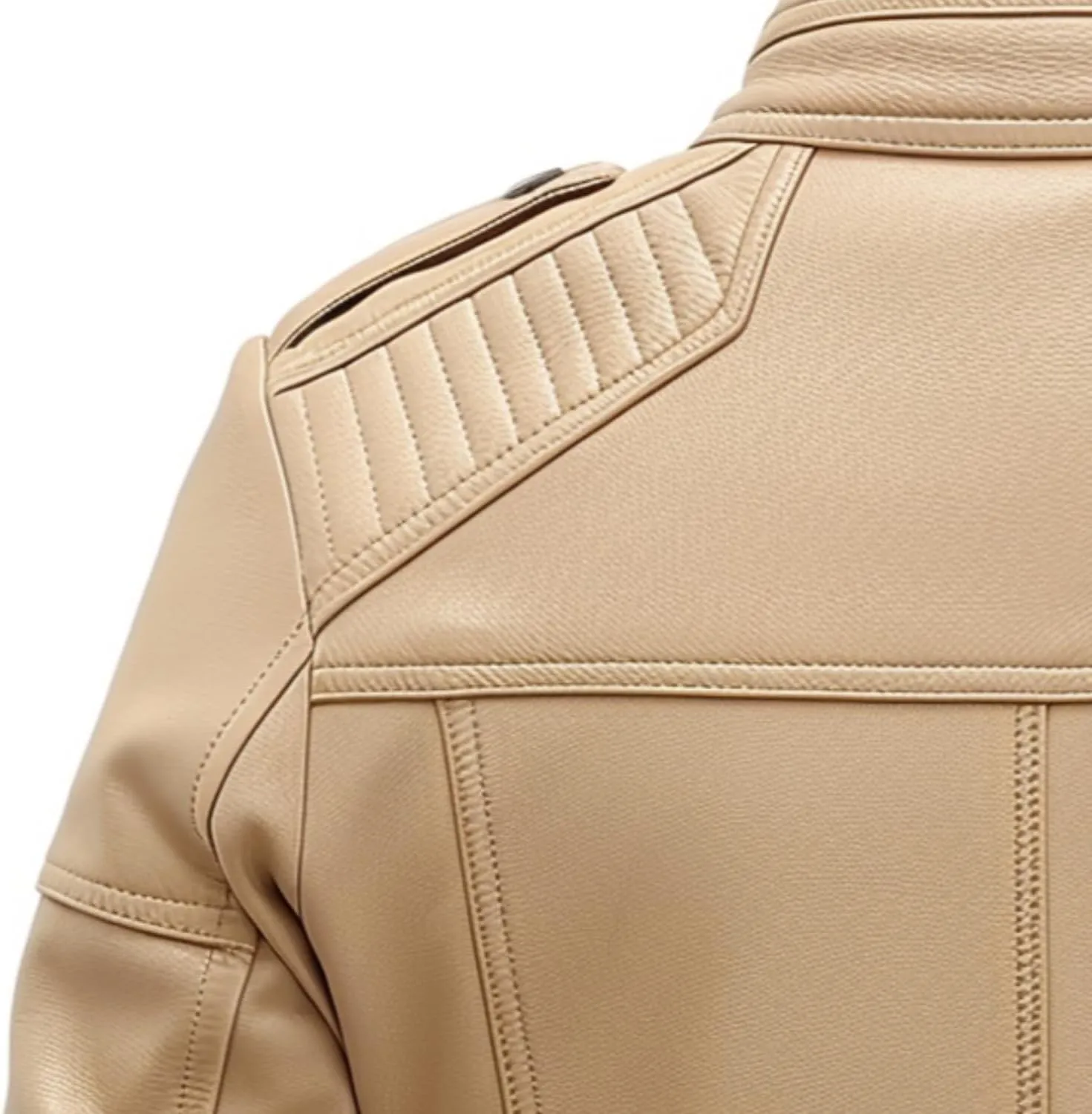 Men's Beige Leather Jacket | Slim Fit | Genuine Lambskin | Biker Style | Zip Pockets | Vintage Moto Fashion