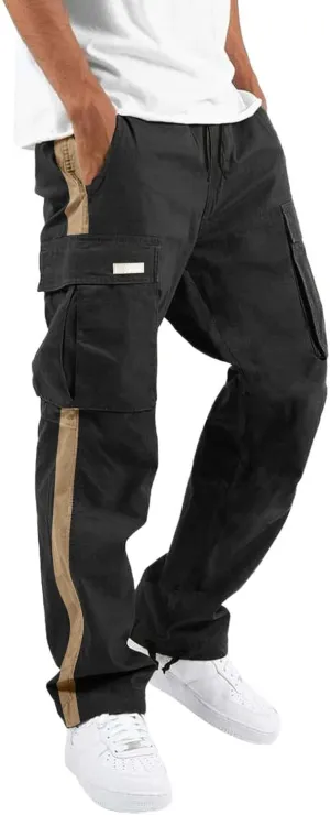 Men's Cargo Sweatpants Loose Fit Pants Joggers for Men with Multi Pockets Casual Drawstring Elastic Waist Stretch Cargo Pants