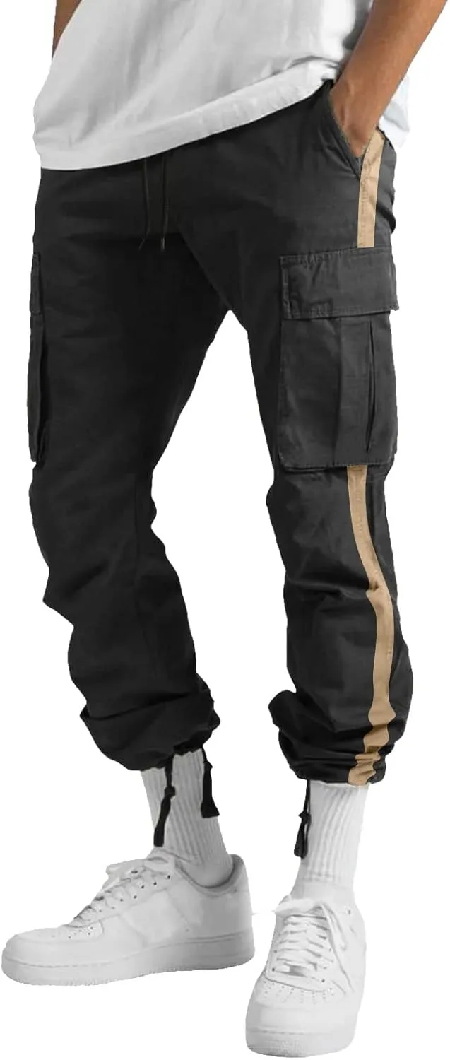 Men's Cargo Sweatpants Loose Fit Pants Joggers for Men with Multi Pockets Casual Drawstring Elastic Waist Stretch Cargo Pants