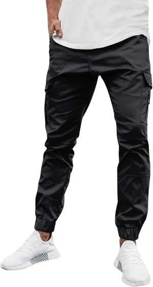 Men's Casual Track Pants Rip Stop Hiking Sweatpants Slim Fit Solid Color Pants Outdoor Flat Front Sports Sweatpant
