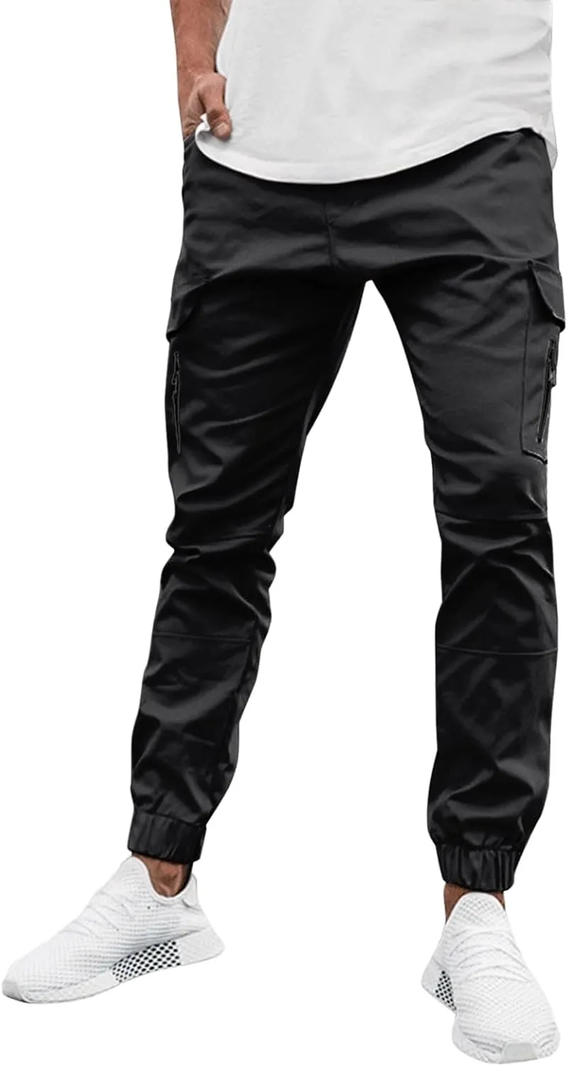 Men's Casual Track Pants Rip Stop Hiking Sweatpants Slim Fit Solid Color Pants Outdoor Flat Front Sports Sweatpant