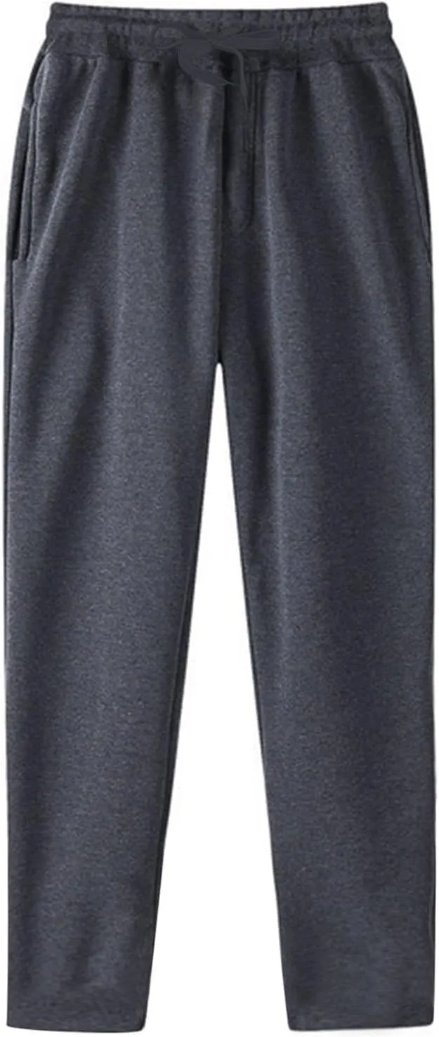 Mens Heavyweight Fleece Cargo Sweatpants, Baggy Drawstring Elastic Waist Pockets Loose Jogger Athletic Pants