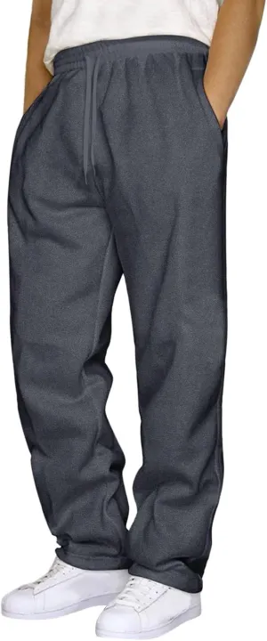 Mens Heavyweight Fleece Cargo Sweatpants, Baggy Drawstring Elastic Waist Pockets Loose Jogger Athletic Pants