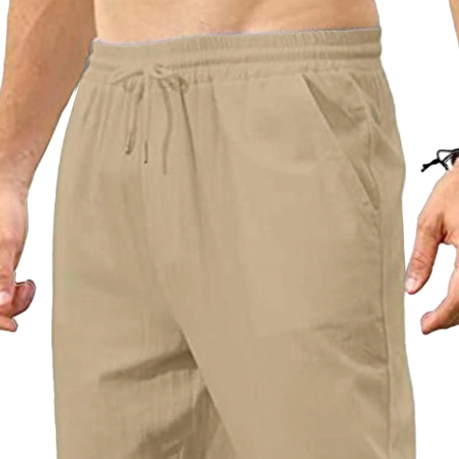 Men's Linen Casual Long Pants Loose Lightweight Yoga Beach Slack Elastic Waist Wide Straight Trousers