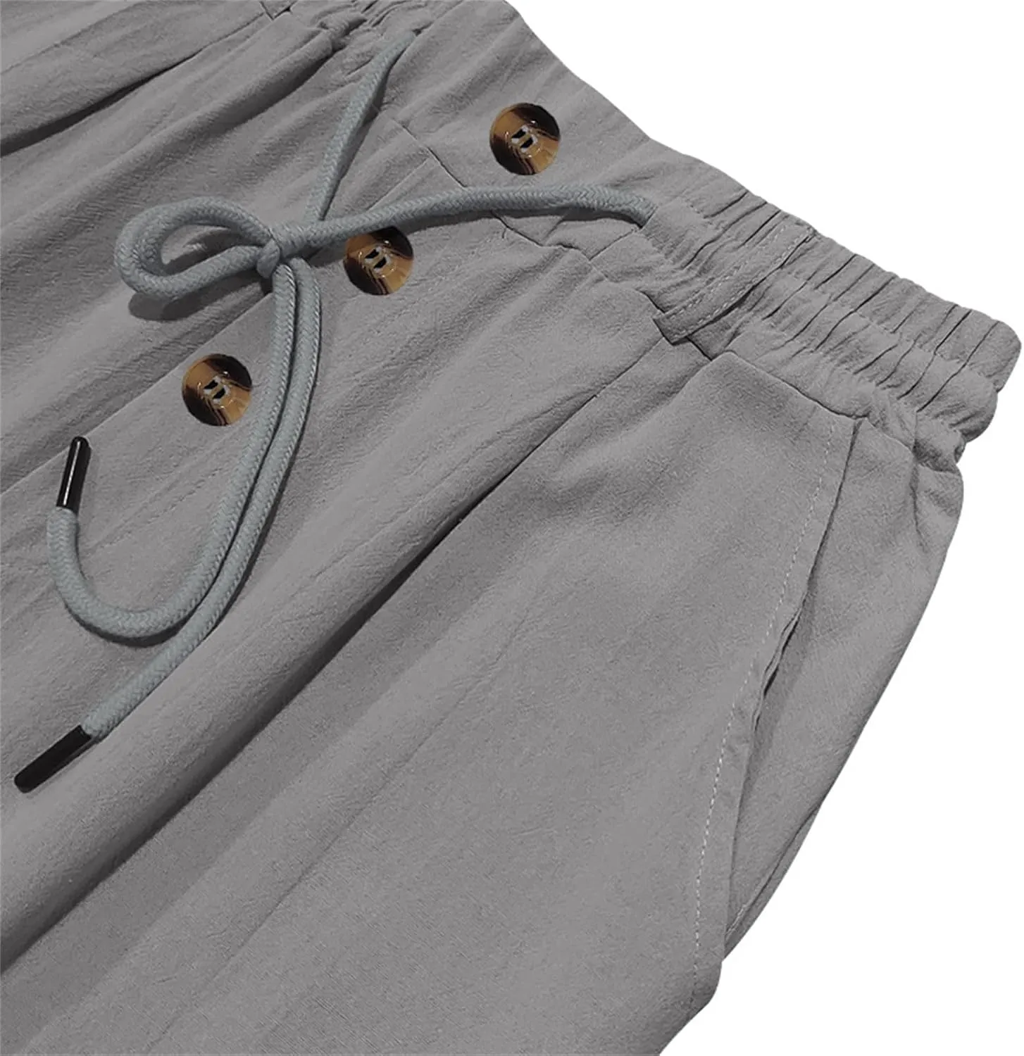 Men's Linen Pants Casual Fashion Buttons Loose Breathable Beach Summer Pant Sports Trousers