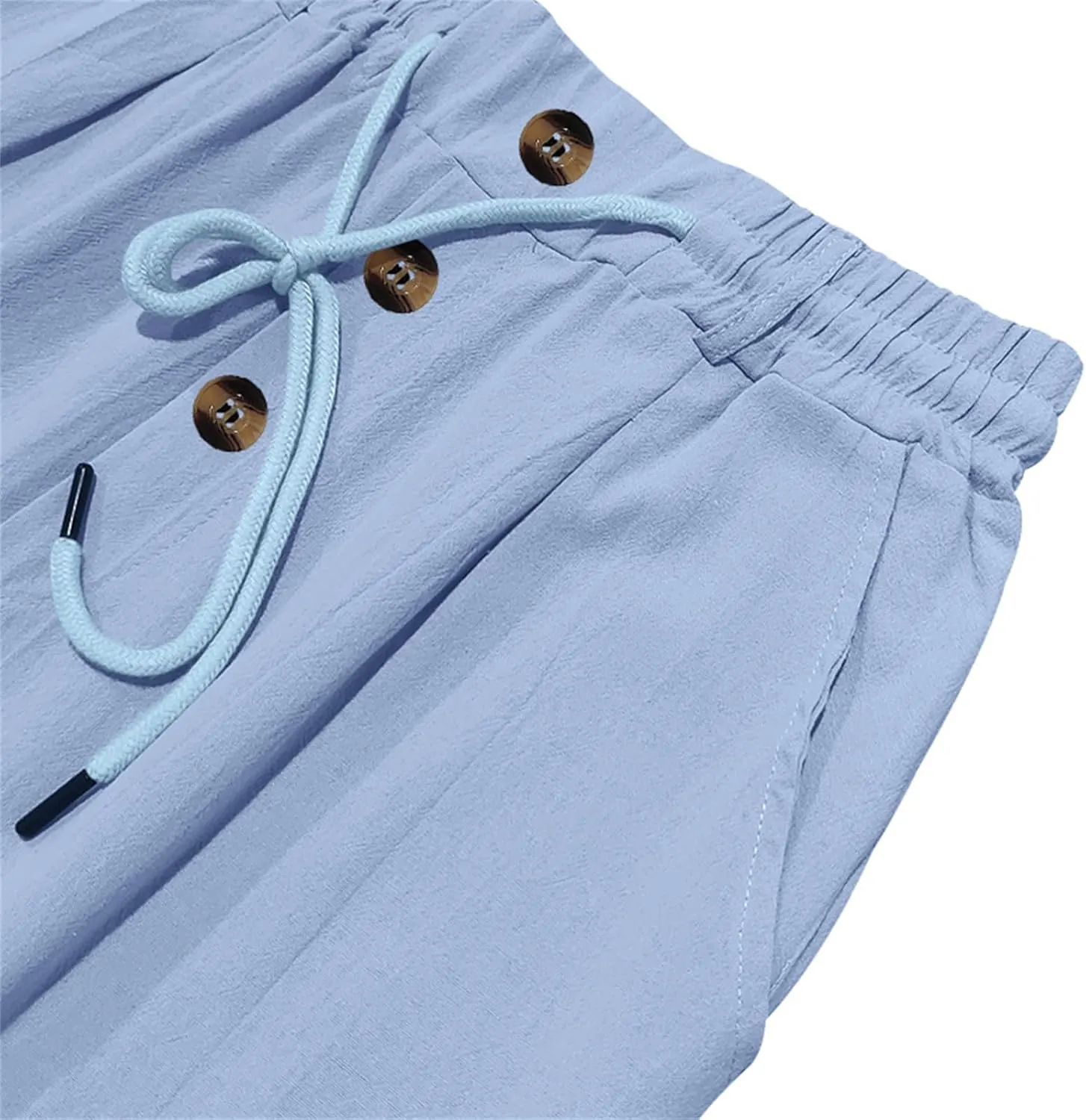 Men's Linen Pants Casual Fashion Buttons Loose Breathable Beach Summer Pant Sports Trousers