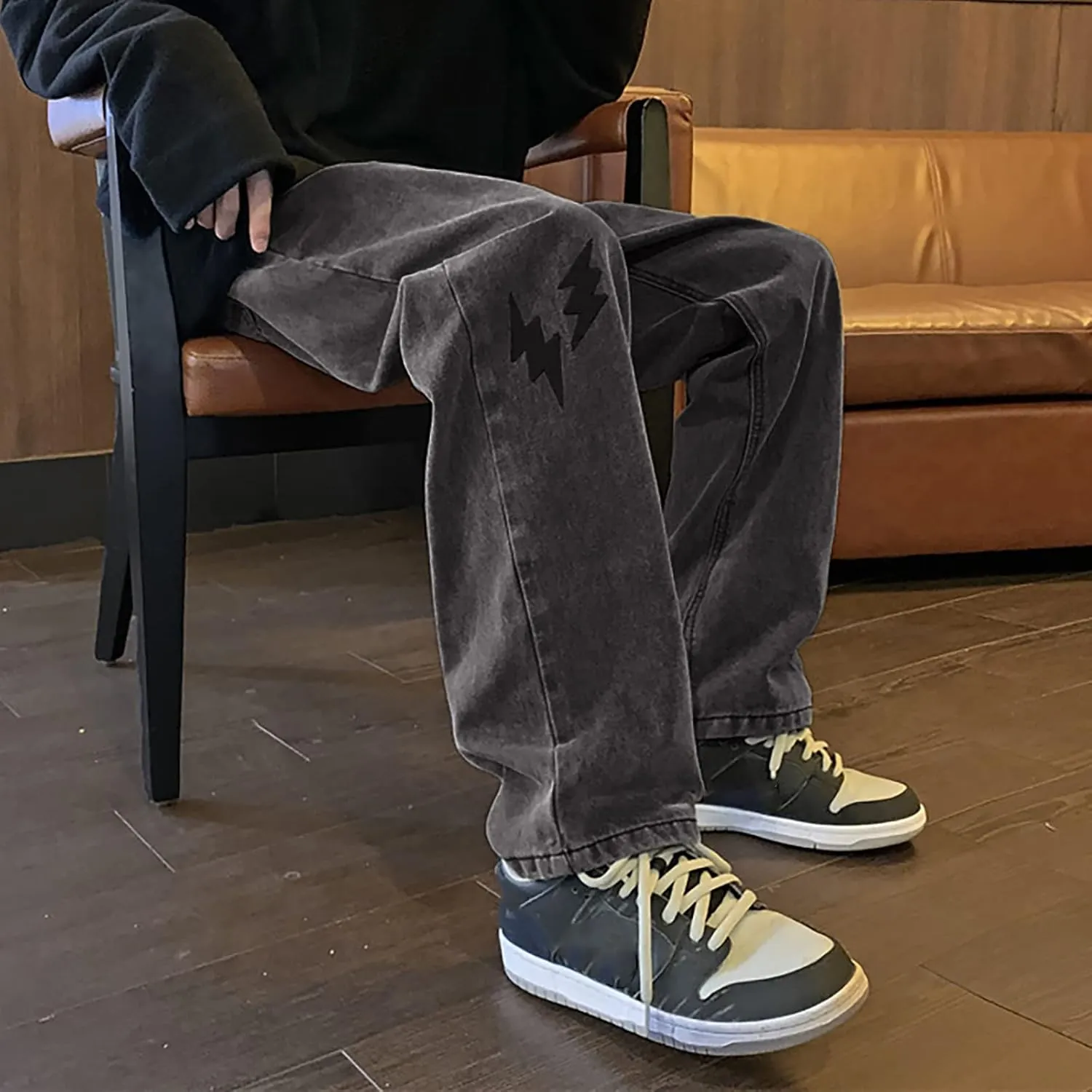 Mens Pants Jeans Slim Fit Low Rise Vintage Classic Track Jean Pants Comfort Flex Denim Pants with Pockets