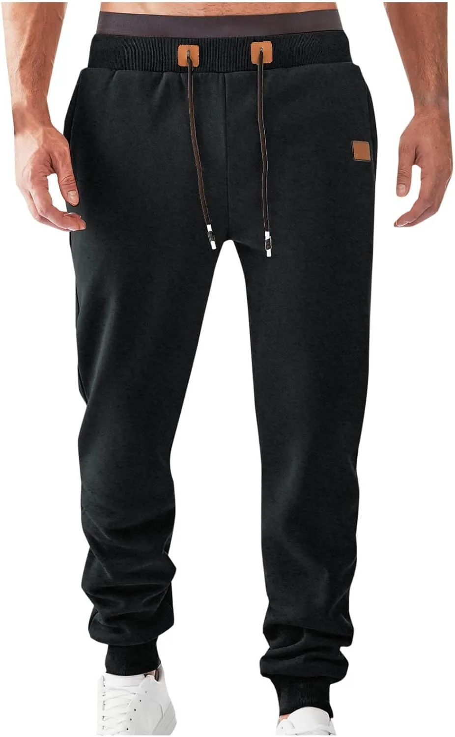 Mens Simple Pants Casual Trendy Elastic Waist Workout Trousers Tapered Heavyweight Work Drawstring Pants with Pockets