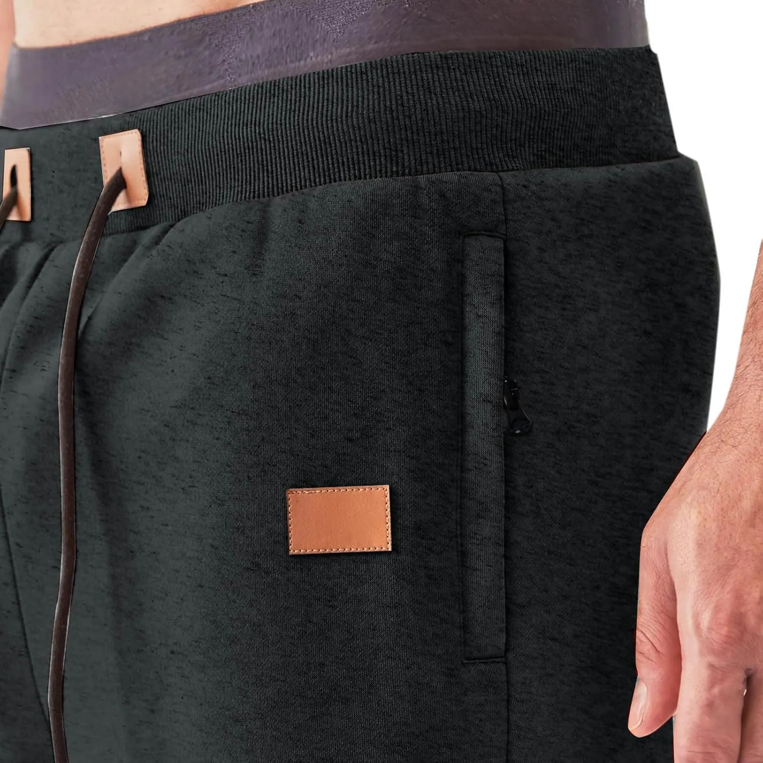 Mens Simple Pants Casual Trendy Elastic Waist Workout Trousers Tapered Heavyweight Work Drawstring Pants with Pockets