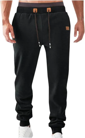 Mens Simple Pants Casual Trendy Elastic Waist Workout Trousers Tapered Heavyweight Work Drawstring Pants with Pockets