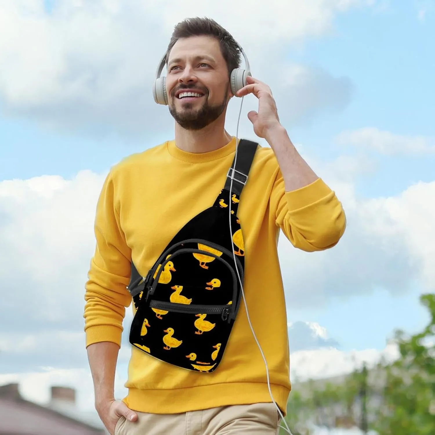 Men's Sling Backpack, Yellow cheerful ducklings (3)