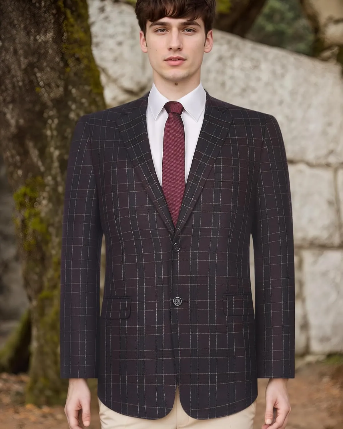 Men's Sport Coat Classic Fit 2 Button Checked Blazer Suit Jacket for Daily Casual Wear