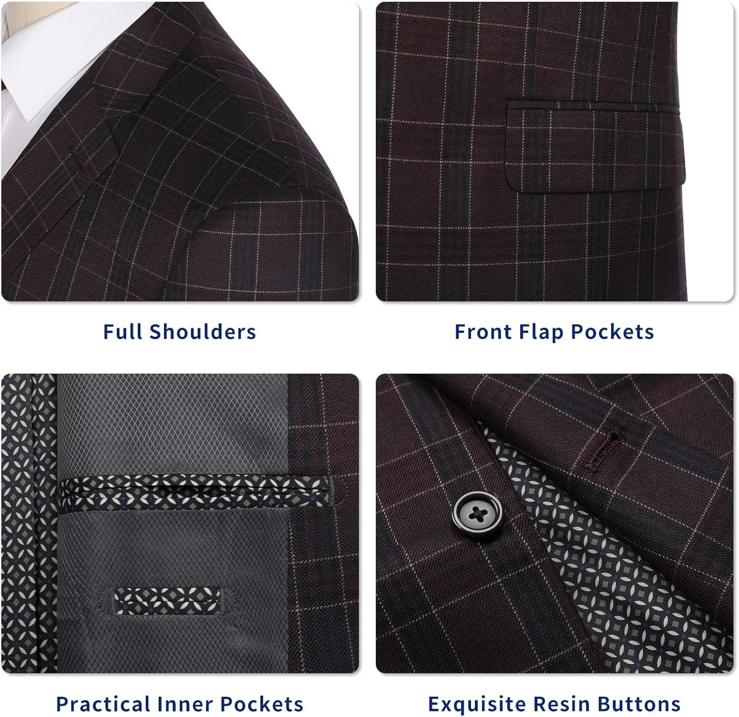 Men's Sport Coat Classic Fit 2 Button Checked Blazer Suit Jacket for Daily Casual Wear
