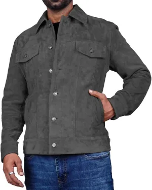 Men's Suede Leather Jacket Real Lambskin Suede Casual Leather Jackets For Men Suede Trucker Coat for Mens