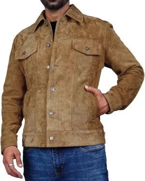 Men's Suede Leather Jacket Real Lambskin Suede Casual Leather Jackets For Men Suede Trucker Coat for Mens