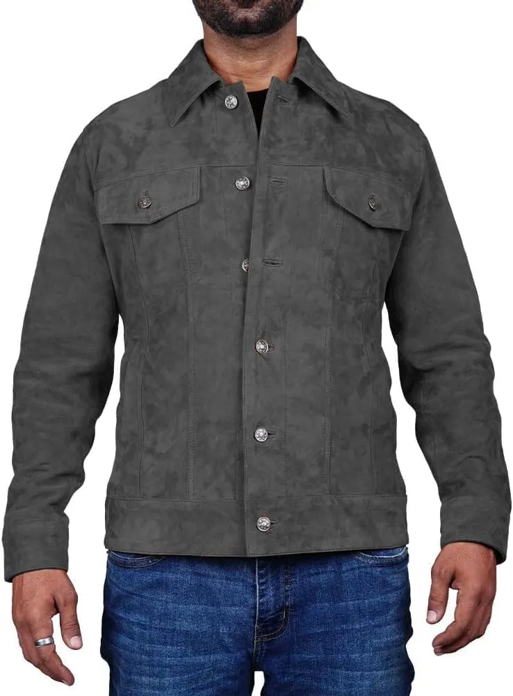 Men's Suede Leather Jacket Real Lambskin Suede Casual Leather Jackets For Men Suede Trucker Coat for Mens