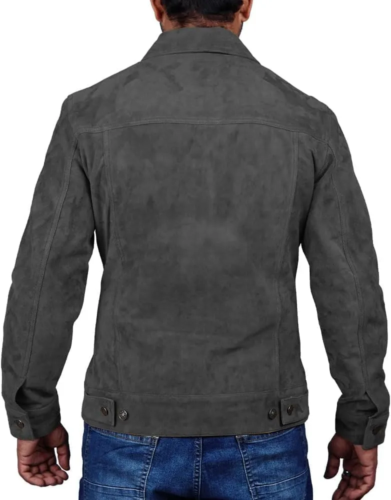 Men's Suede Leather Jacket Real Lambskin Suede Casual Leather Jackets For Men Suede Trucker Coat for Mens