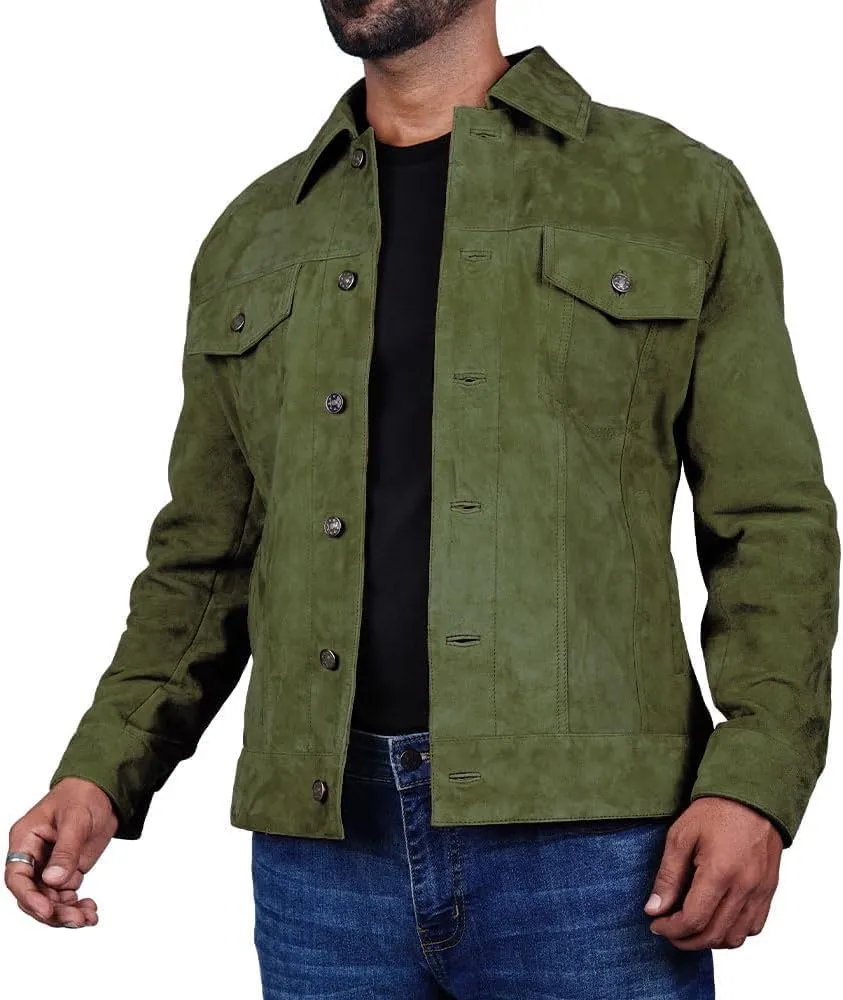 Men's Suede Leather Jacket Real Lambskin Suede Casual Leather Jackets For Men Suede Trucker Coat for Mens