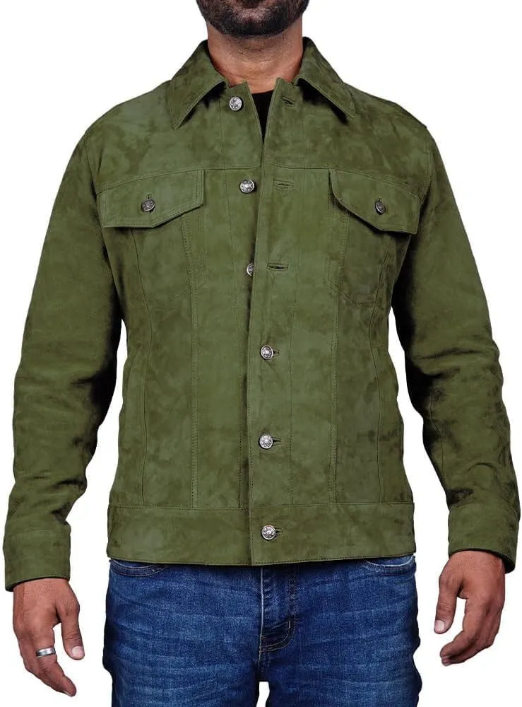 Men's Suede Leather Jacket Real Lambskin Suede Casual Leather Jackets For Men Suede Trucker Coat for Mens