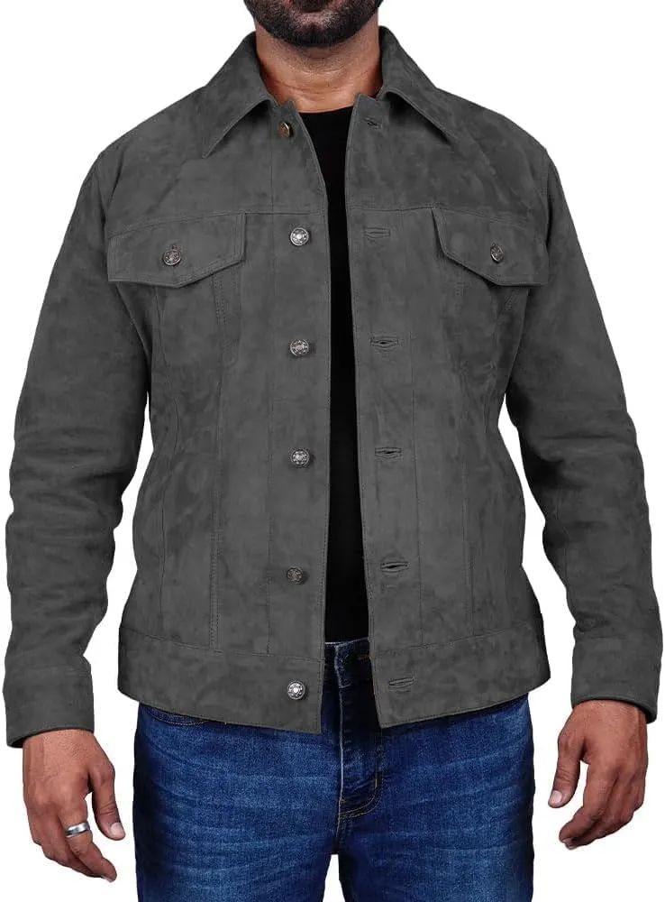 Men's Suede Leather Jacket Real Lambskin Suede Casual Leather Jackets For Men Suede Trucker Coat for Mens
