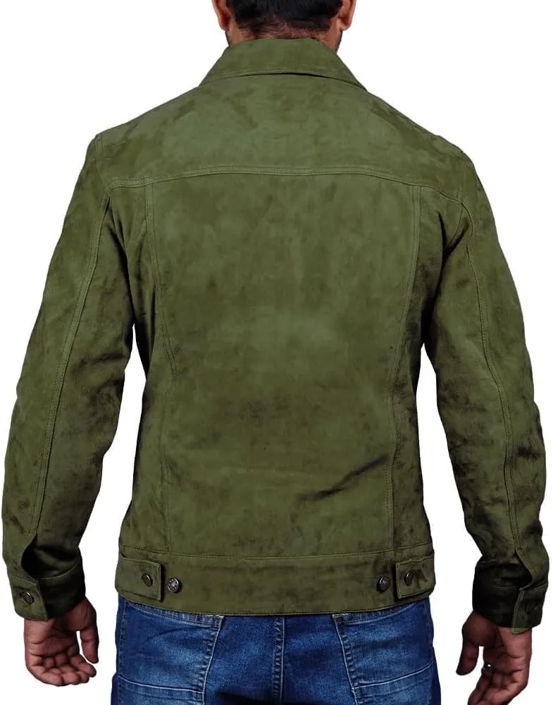 Men's Suede Leather Jacket Real Lambskin Suede Casual Leather Jackets For Men Suede Trucker Coat for Mens
