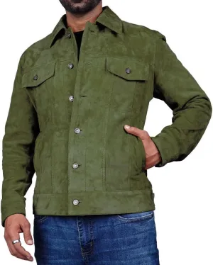 Men's Suede Leather Jacket Real Lambskin Suede Casual Leather Jackets For Men Suede Trucker Coat for Mens