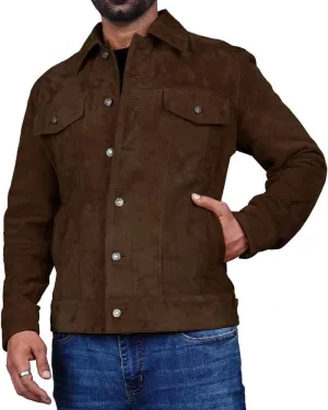 Men's Suede Leather Jacket Real Lambskin Suede Casual Leather Jackets For Men Suede Trucker Coat for Mens