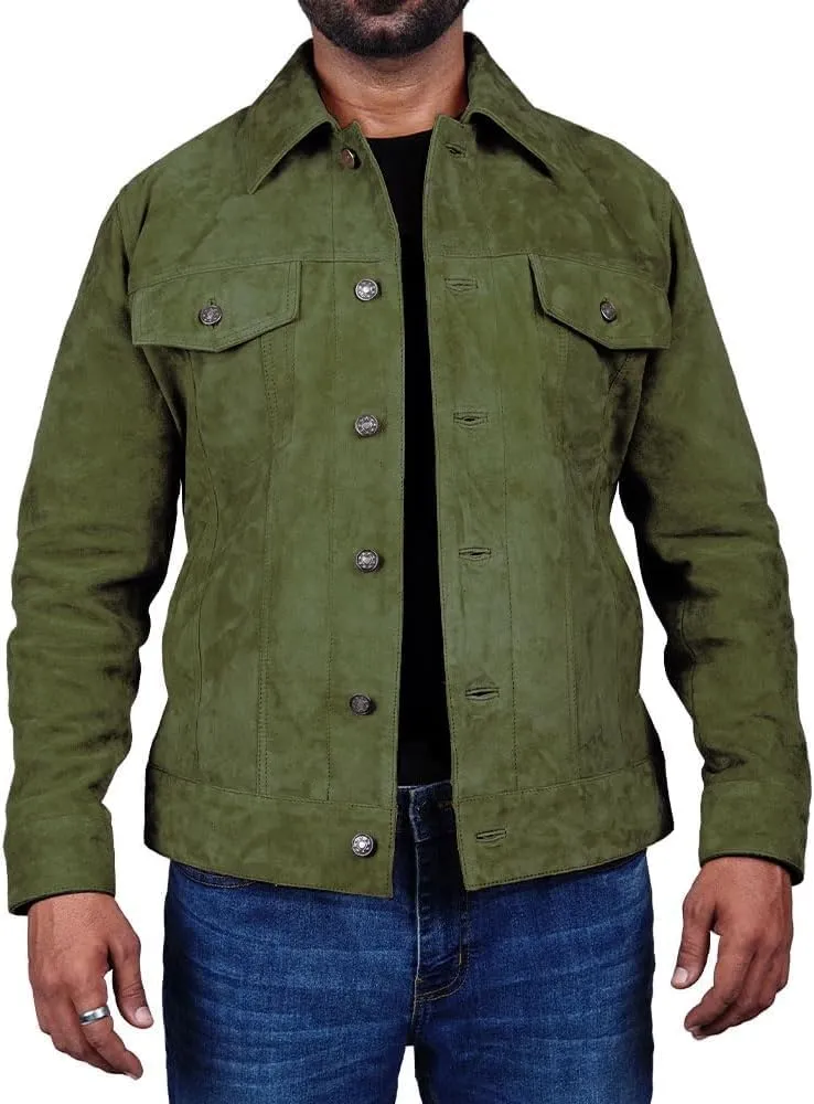 Men's Suede Leather Jacket Real Lambskin Suede Casual Leather Jackets For Men Suede Trucker Coat for Mens