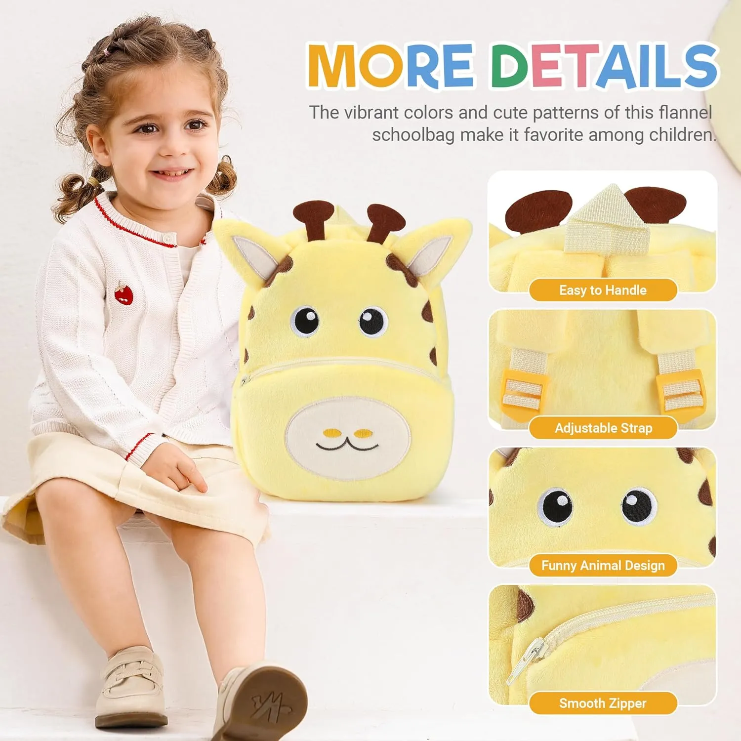 MICHLEY Toddler Backpack Plush Animal SchoolBag Cartoon Girls Travel Bag Mini Baby Daypack for Kids Kindergarten Pre School Bags, Giraffe