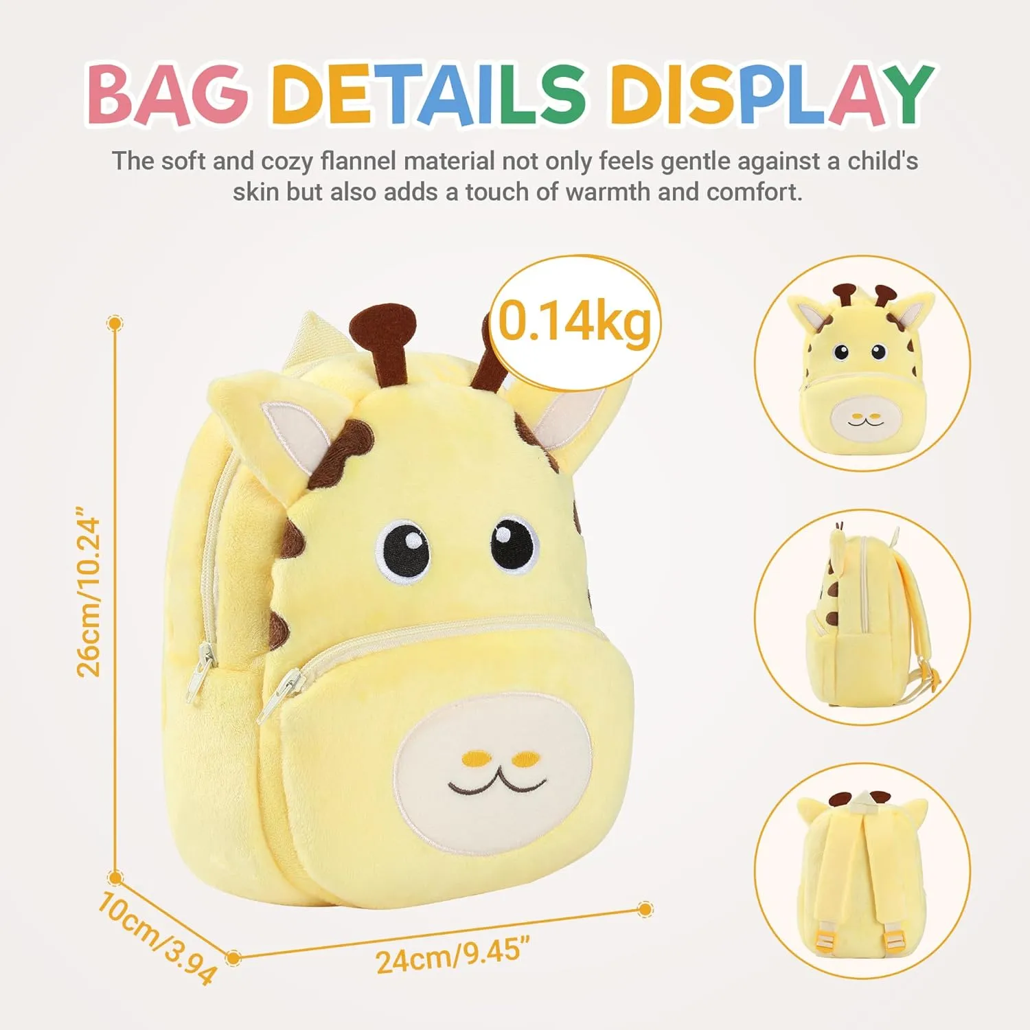MICHLEY Toddler Backpack Plush Animal SchoolBag Cartoon Girls Travel Bag Mini Baby Daypack for Kids Kindergarten Pre School Bags, Giraffe