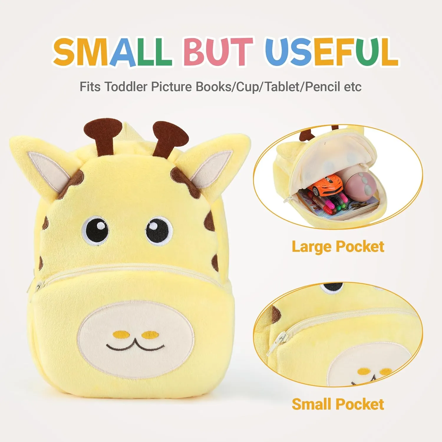 MICHLEY Toddler Backpack Plush Animal SchoolBag Cartoon Girls Travel Bag Mini Baby Daypack for Kids Kindergarten Pre School Bags, Giraffe