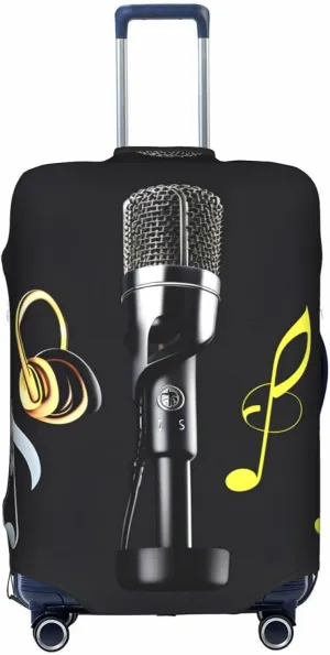 Microphone with Music Notes Protective Luggage Cover  TSA Approved Suitcase Protector, Personalized Design for Easy Identification