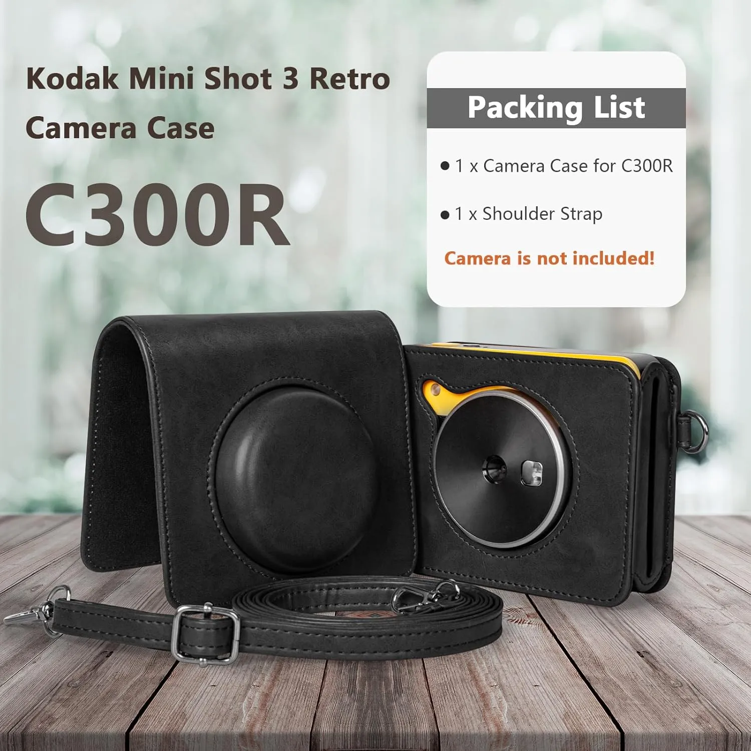Mini Shot 3 Retro Case, Protective PU Leather Case for Kodak Mini Shot 3 Retro, for Kodak C300R Camera Case with Charging Interface - Retro Black