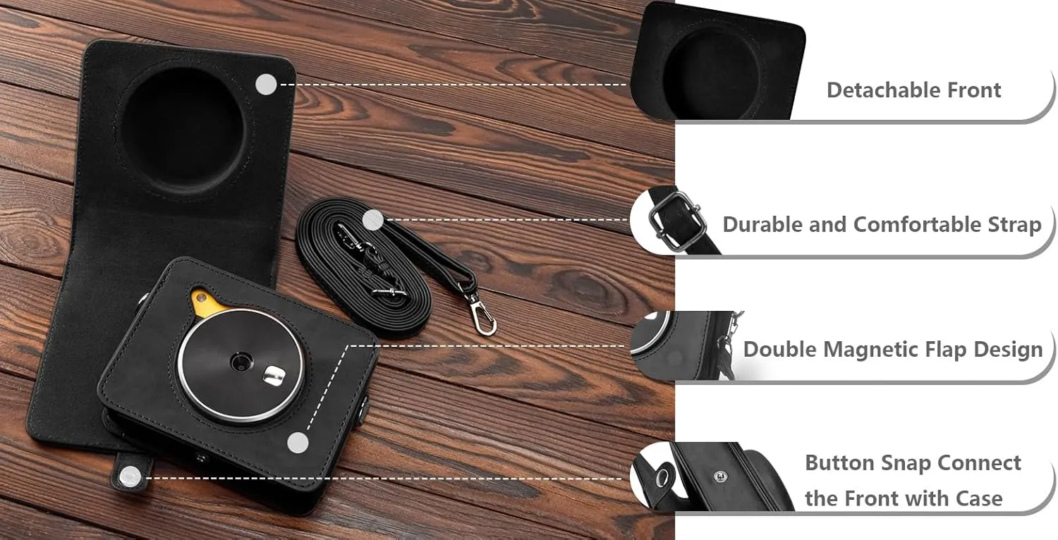 Mini Shot 3 Retro Case, Protective PU Leather Case for Kodak Mini Shot 3 Retro, for Kodak C300R Camera Case with Charging Interface - Retro Black