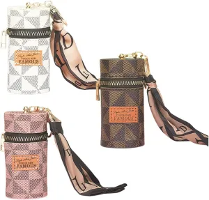 Mini triangle pattern bucket coin purse - simple pendant lipstick bag retro, women's small wallet, portable keychain wallet, fashionable mini storage (Brown)
