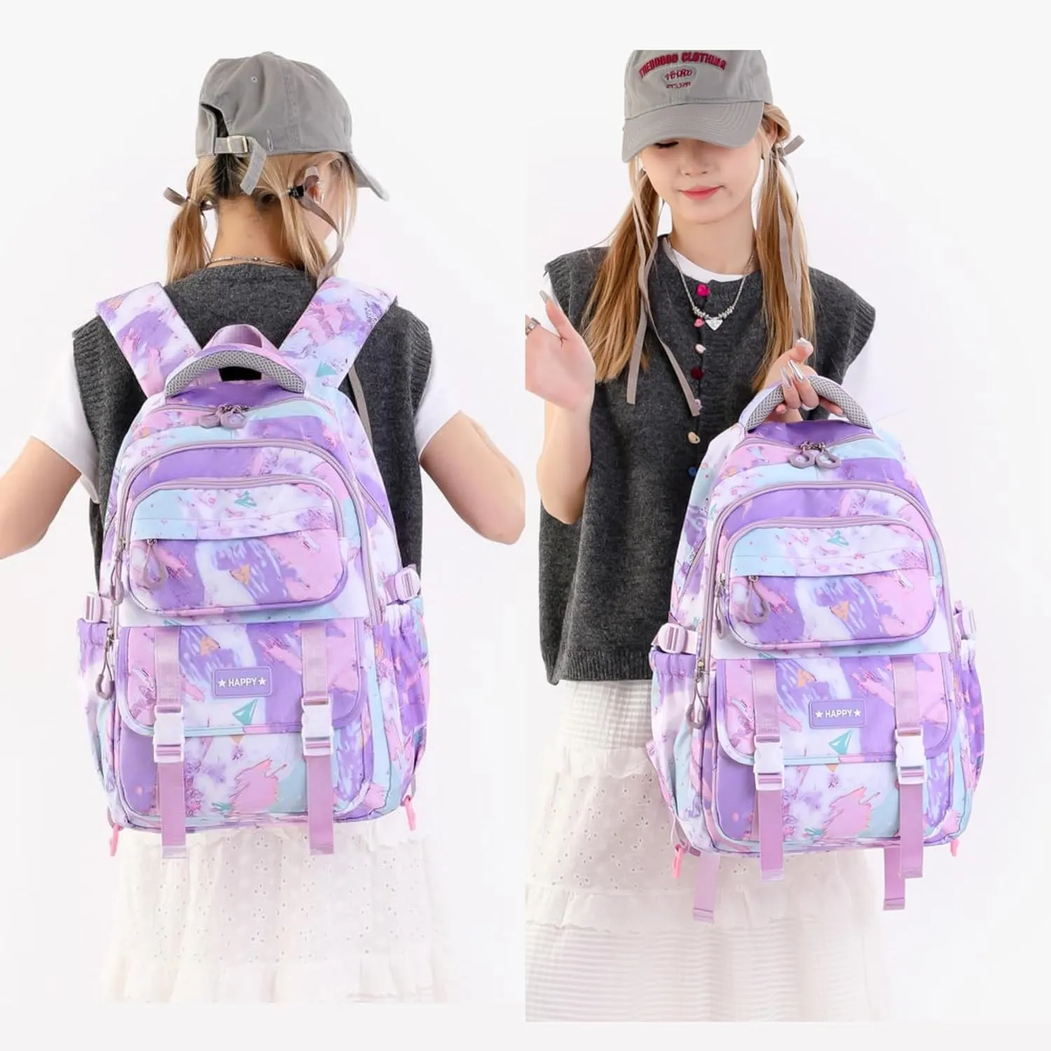 MITOWERMI Purple Backpack for Girls Bookbag Kids School Bags Multi-pocket Girls Backpack for School Elementary Students Schoolbags Teens Back packs (Purple)