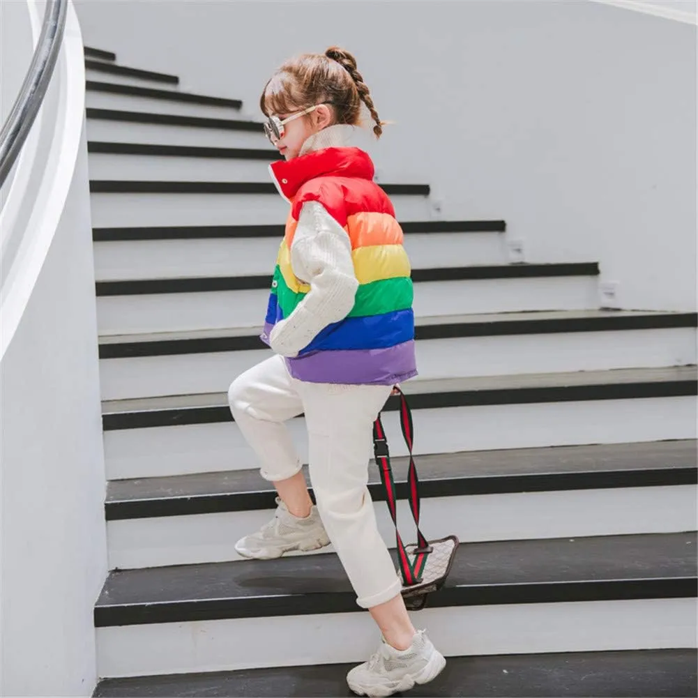 Mud Kingdom Girls Boys Puffer Vest Rainbow Stripes Stand Collar Sleeveless Jacket 2-9 Outerwear Years