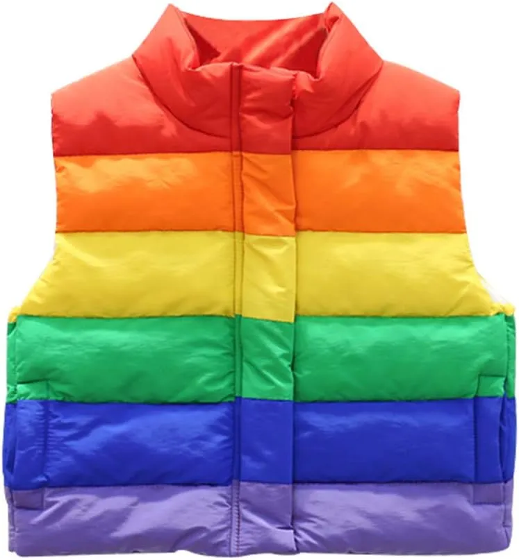 Mud Kingdom Girls Boys Puffer Vest Rainbow Stripes Stand Collar Sleeveless Jacket 2-9 Outerwear Years